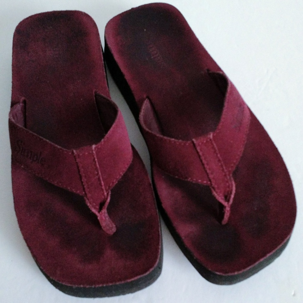 SIMPLE brand genuine leather flip flops Burgundy - Picture 1 of 7
